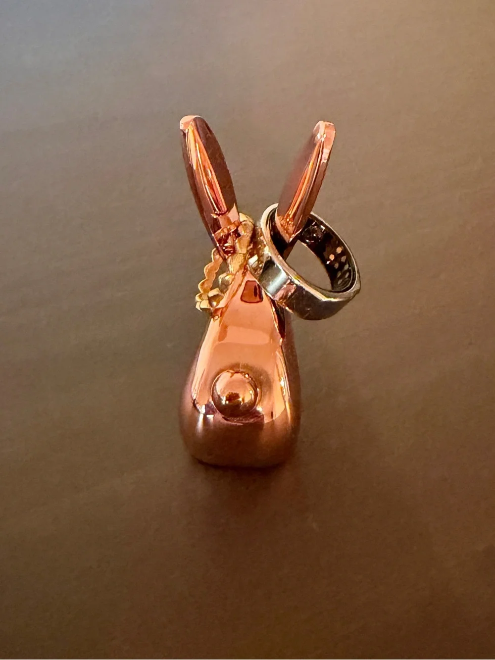Rose Gold Bunny Ring Holder | Cute Copper Tone Metal Rabbit Jewelry Dish Stand